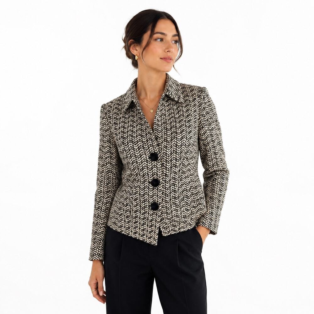 Talbots Herringbone Tweed Blazer 8P Preppy Old Money Jacket Classic